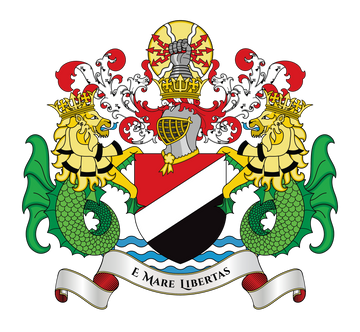 The coat of arms of the Principality of Sealand, bearing the motto E Mare Libertas
