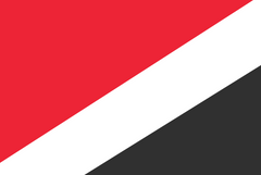 The flag of the Principality of Sealand, a red, white and black diagonal tricolour